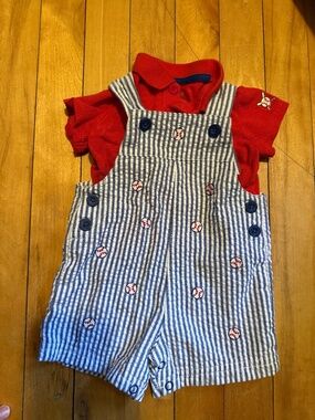 Little Me baseball short overall set NWOT